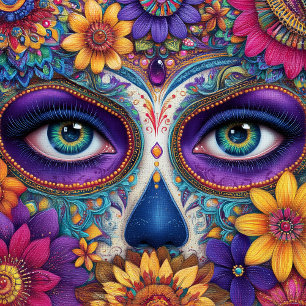 Sugar Skull Lady Face Day Of The Dead Ceramic Tile