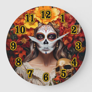 Sugar Skull Lady Large Clock
