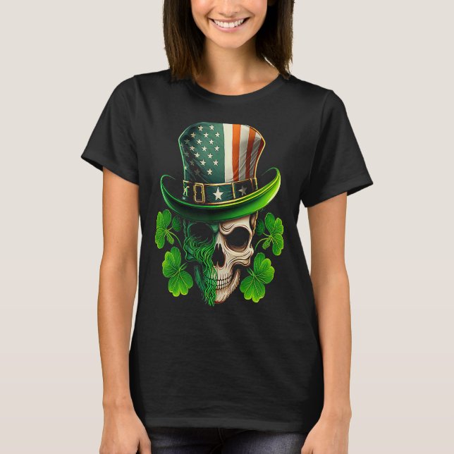 Sugar Skull Leprechaun St Patricks Saint Patrick's T-Shirt (Front)