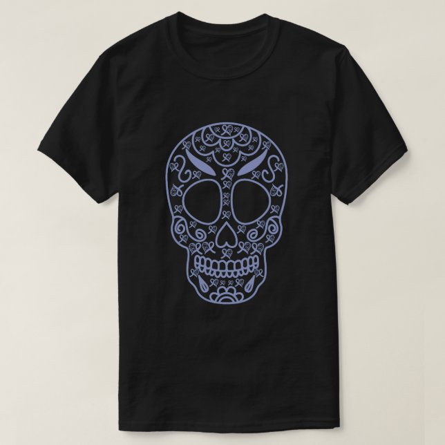 Sugar Skull Light Blue Ribbon Prostate cancer awar T-Shirt (Design Front)