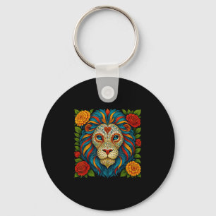 Sugar Skull Lion Dia De Muertos Halloween Day Of T Key Ring