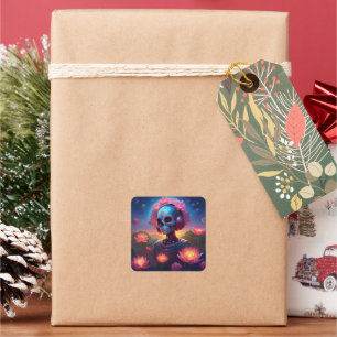 Sugar Skull Lotus Melody Medley Square Sticker