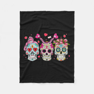 Sugar Skull Lovers Valentine's Day Couple Matching Fleece Blanket