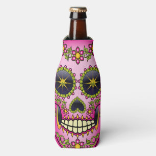 Sugar Skull Magenta Floral Bottle Cooler