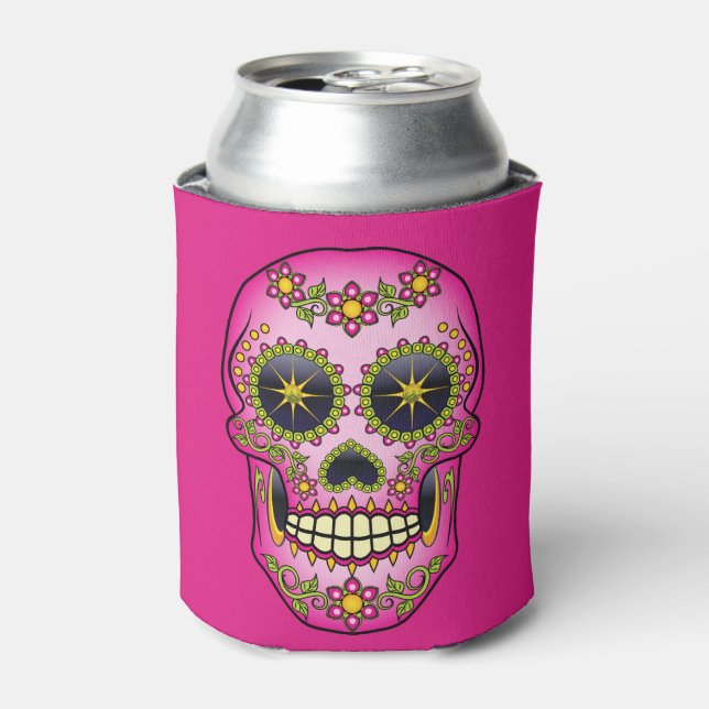 Sugar Skull Magenta Floral Can Cooler (Can Front)