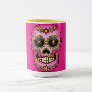 Sugar Skull Magenta Floral Two-Tone Coffee Mug