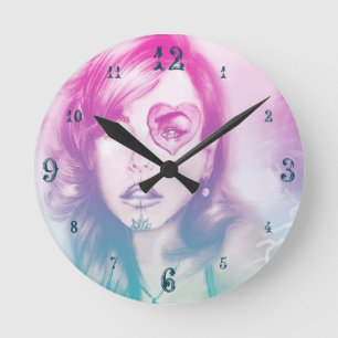 Sugar Skull Makeup Girl, Colourful Round Clock
