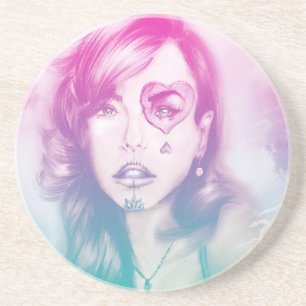 Sugar Skull Makeup Girl, SandStone Coaster