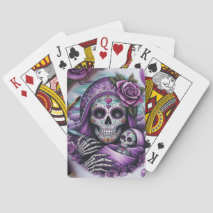 Sugar Skull Mama and Her Baby Playing Cards