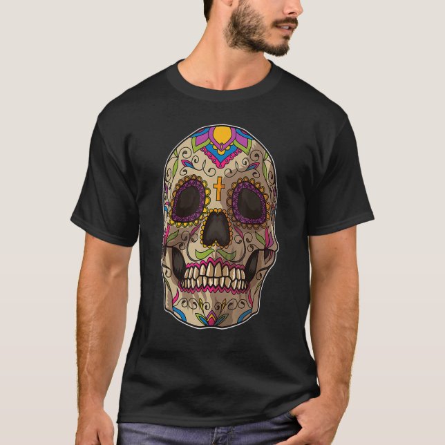 Sugar Skull Mask  Calavera  Dia De Los Muertos Cos T-Shirt (Front)