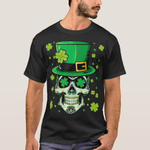Sugar Skull Men Women Lucky Shamrock St Patricks T-Shirt