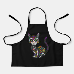 Sugar Skull Mexican Cat Halloween Day Of The Dead Apron