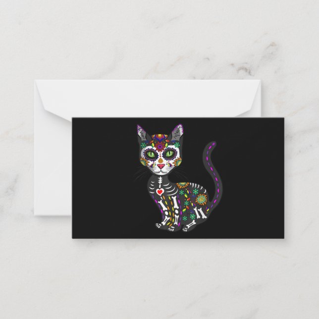 Sugar Skull Mexican Cat Halloween Day Of The Dead Card (Front)