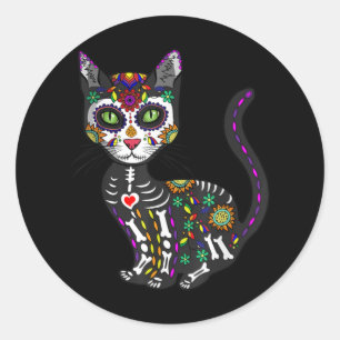 Sugar Skull Mexican Cat Halloween Day Of The Dead Classic Round Sticker