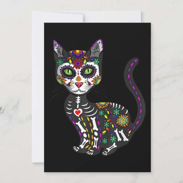 Sugar Skull Mexican Cat Halloween Day Of The Dead Invitation (Front)