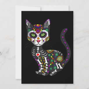 Sugar Skull Mexican Cat Halloween Day Of The Dead Invitation