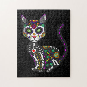 Sugar Skull Mexican Cat Halloween Day Of The Dead Jigsaw Puzzle
