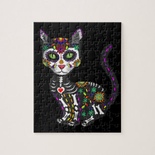 Sugar Skull Mexican Cat Halloween Day Of The Dead Jigsaw Puzzle
