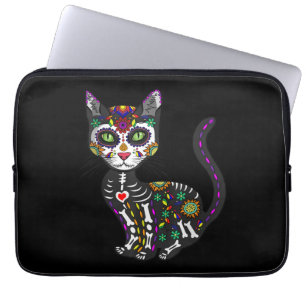 Sugar Skull Mexican Cat Halloween Day Of The Dead Laptop Sleeve
