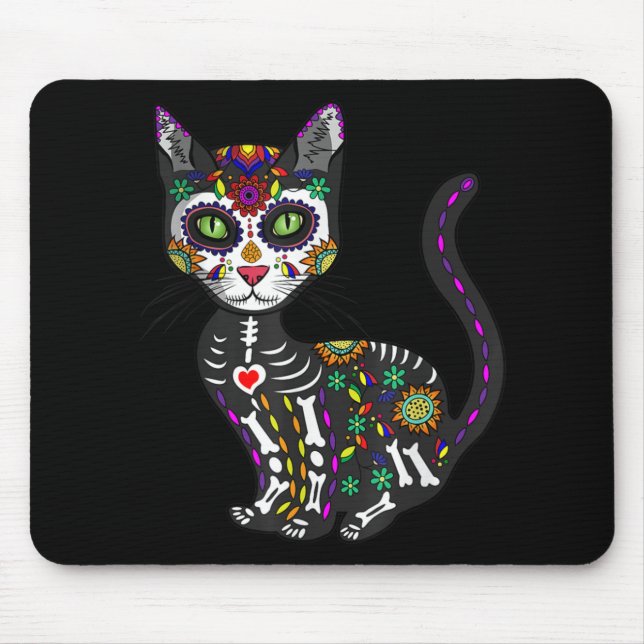 Sugar Skull Mexican Cat Halloween Day Of The Dead Mouse Mat (Front)