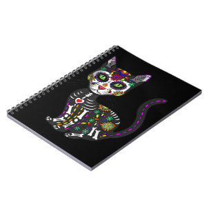 Sugar Skull Mexican Cat Halloween Day Of The Dead Notebook