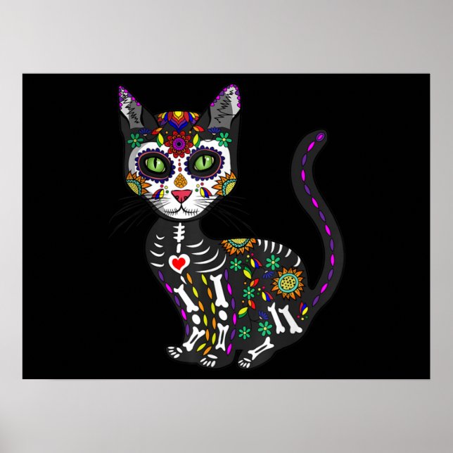 Sugar Skull Mexican Cat Halloween Day Of The Dead Poster (Front)