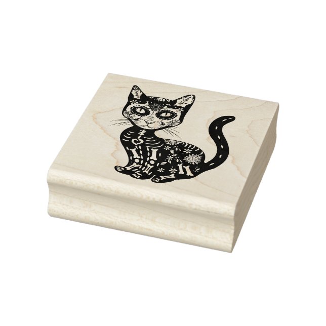 Sugar Skull Mexican Cat Halloween Day Of The Dead Rubber Stamp (Stamp)