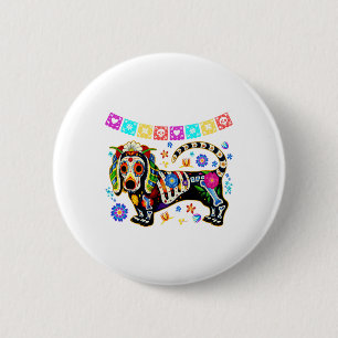 Sugar Skull Mexican Dachshund Bone Halloween Day O 6 Cm Round Badge