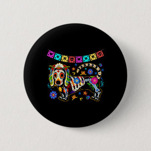 Sugar Skull Mexican Dachshund Bone Halloween Day O 6 Cm Round Badge