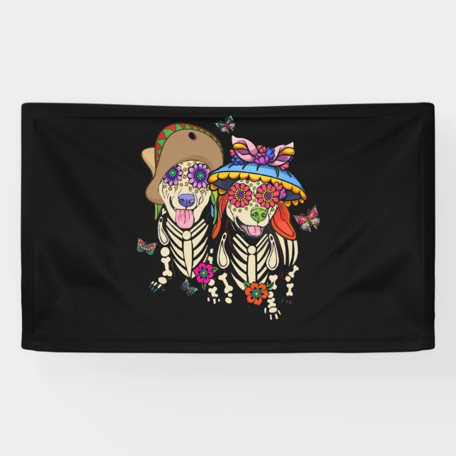 Sugar Skull Mexican Dachshund Bone Halloween Day O Banner (Horizontal)