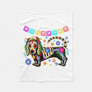 Sugar Skull Mexican Dachshund Bone Halloween Day O Fleece Blanket