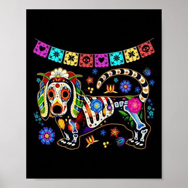 Sugar Skull Mexican Dachshund Bone Halloween Day O Poster (Front)