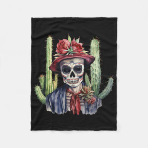 Sugar Skull Mexican Flag Cinco De Mayo Dia De Los Fleece Blanket