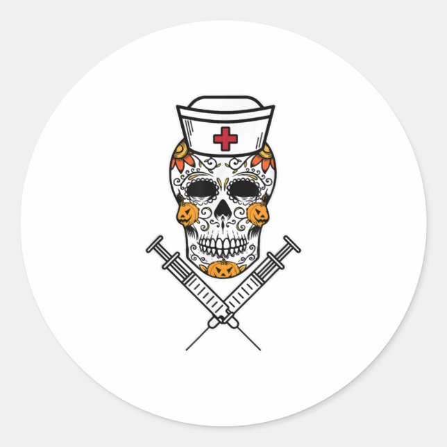 Sugar Skull Mexican Nurse RN Costume Cool Hallo Classic Round Sticker (Front)