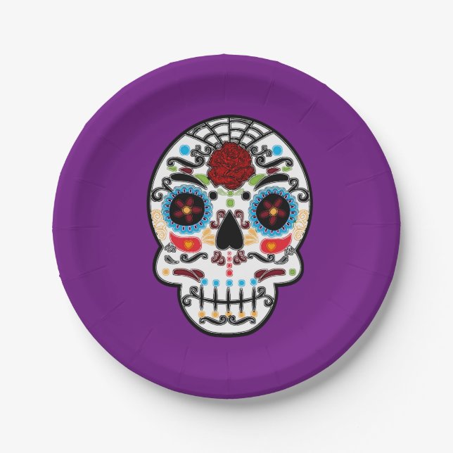 Sugar Skull Mexican Spanish Skeleton Party Paper Plate (Front)