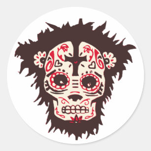 sugar skull monkey classic round sticker