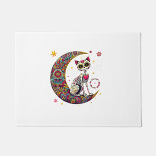 Sugar Skull Moon Cat Día De Los Muertos Skull Hall Doormat