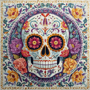 Sugar Skull Mosaic Day Of The Dead Ceramic Tile