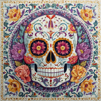 Sugar Skull Mosaic Day Of The Dead Ceramic Tile