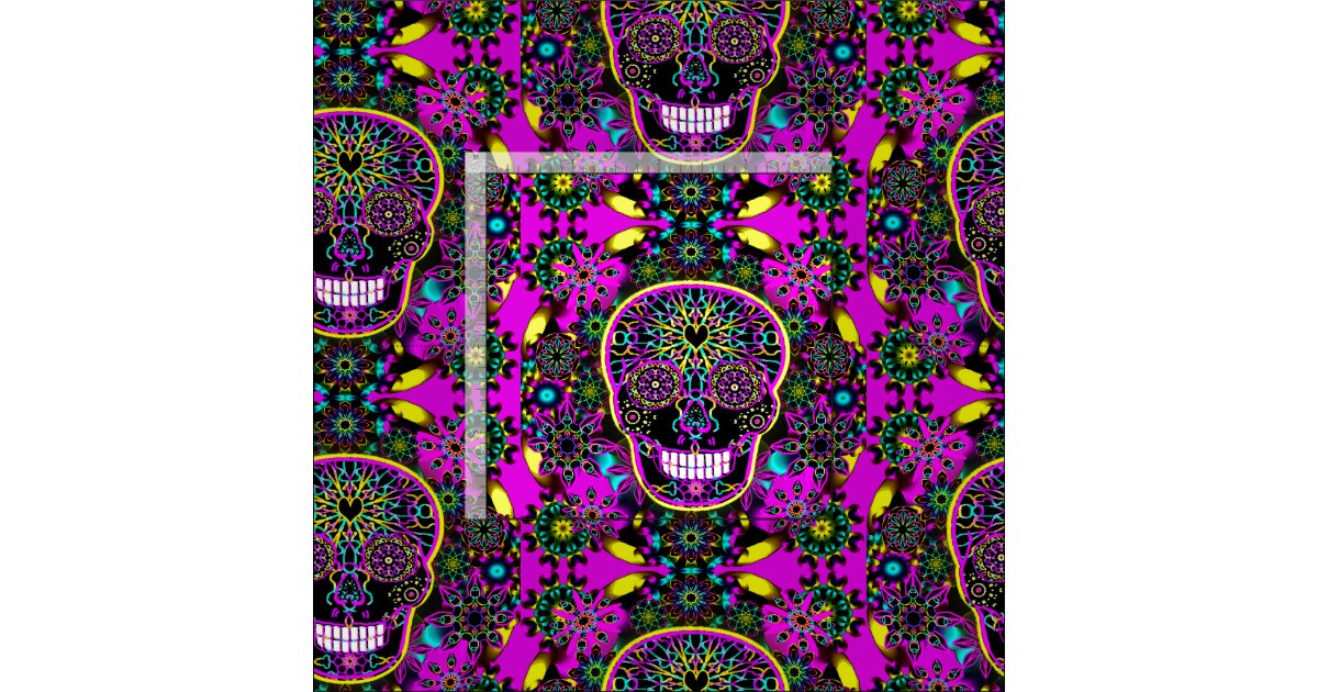 Sugar Skull Neon Pink Fabric | Zazzle