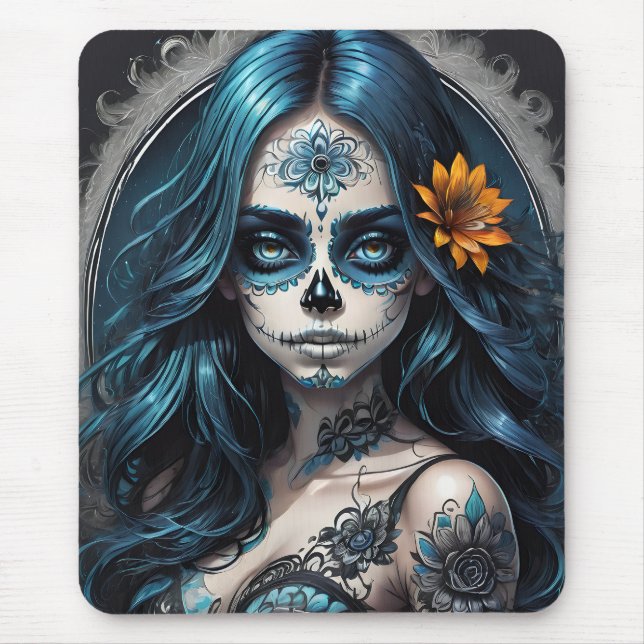 Sugar Skull no 8 blue Mouse Mat (Front)