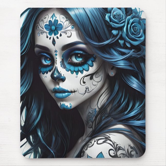 Sugar Skull no 9 blue Mouse Mat (Front)