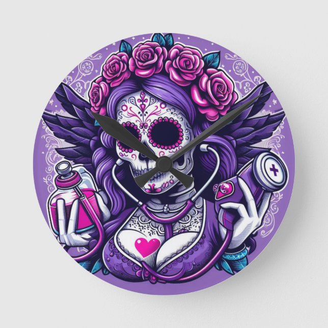 Sugar Skull Nurse Clock  (Front)