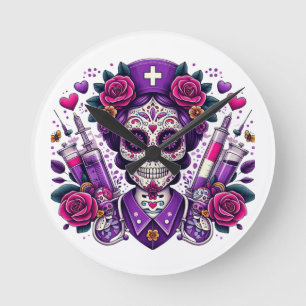 Sugar Skull Nurse Clock