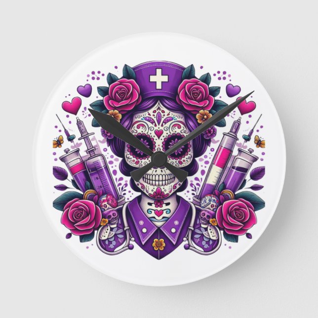 Sugar Skull Nurse Clock (Front)