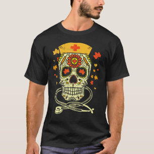 Sugar Skull Nurse Mexican Thanksgiving T-Shirt