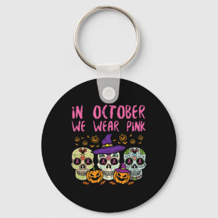 Sugar Skull October Pink Breast Cancer Awareness H Key Ring