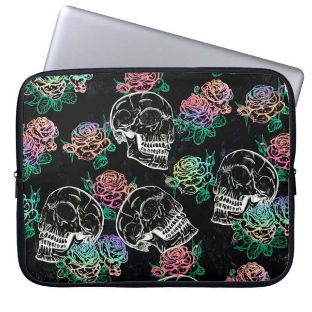 Sugar Skull Ombre Roses | Girly Pastel Grunge Glam Laptop Sleeve (Front)