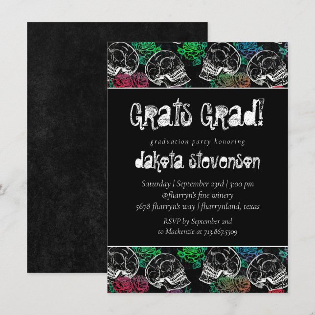 Sugar Skull Ombre Roses | Pastel Graduation Party Invitation (Front/Back)