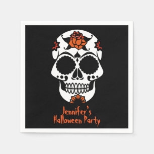 Sugar Skull on Black Halloween Paper Napkins